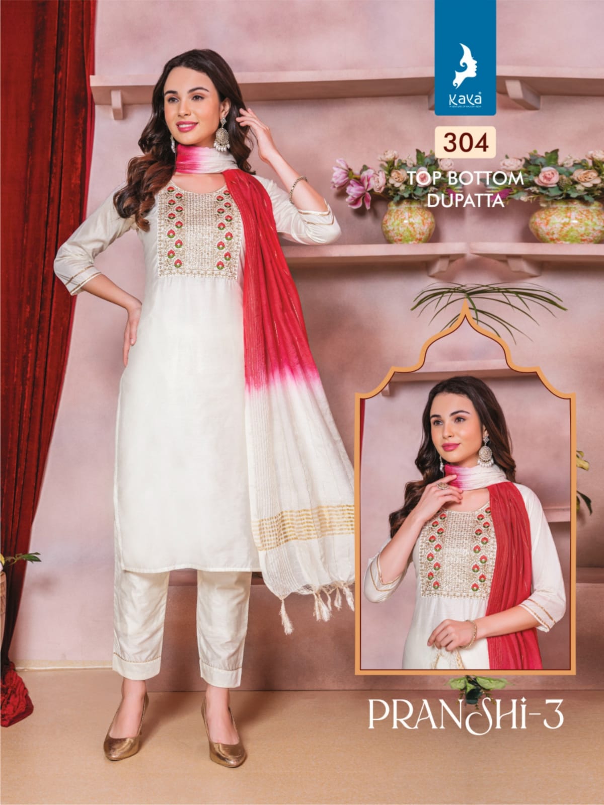 Pranshi 3 By Kaya Chanderi Silk Designer Kurti With Bottom Dupatta Wholesale Online

